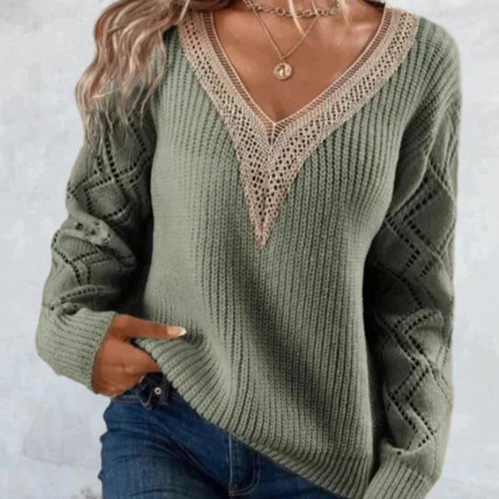 Kobiety Sweter Z Dekoltem W Serek | Ażurowe Rękawy