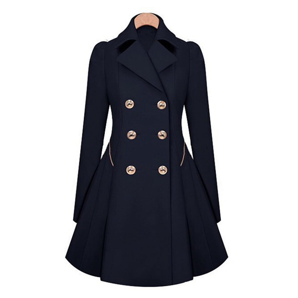 Kobiety Dwurzędowy Płaszcz | Eleganckie Guziki
