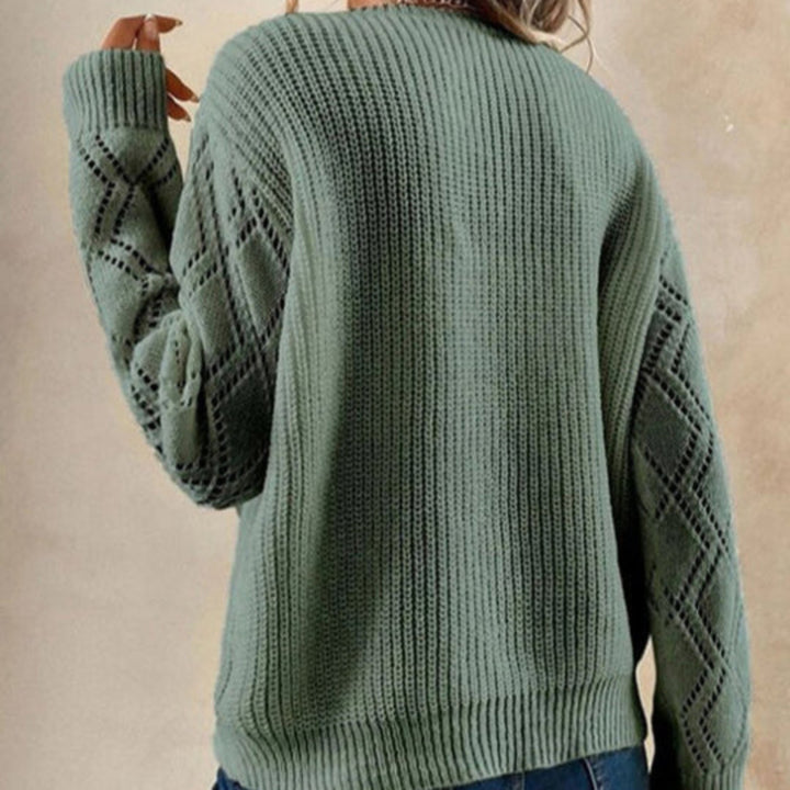 Kobiety Sweter Z Dekoltem W Serek | Ażurowe Rękawy