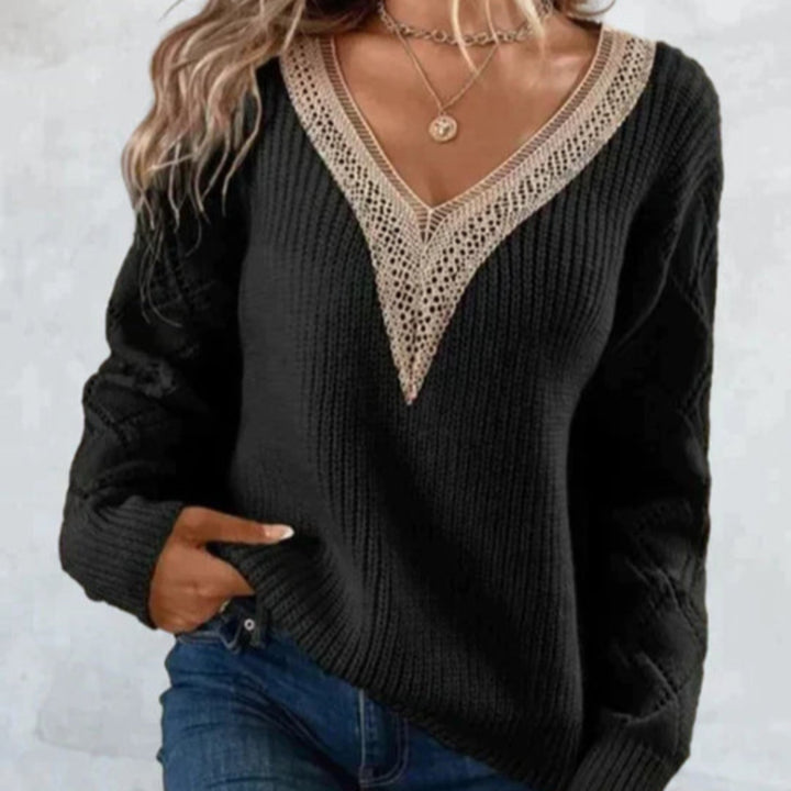 Kobiety Sweter Z Dekoltem W Serek | Ażurowe Rękawy