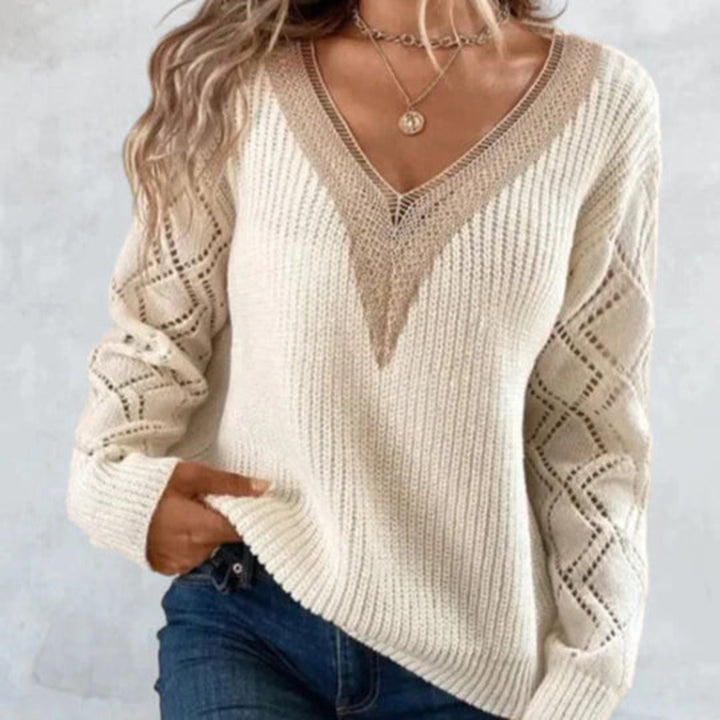 Kobiety Sweter Z Dekoltem W Serek | Ażurowe Rękawy